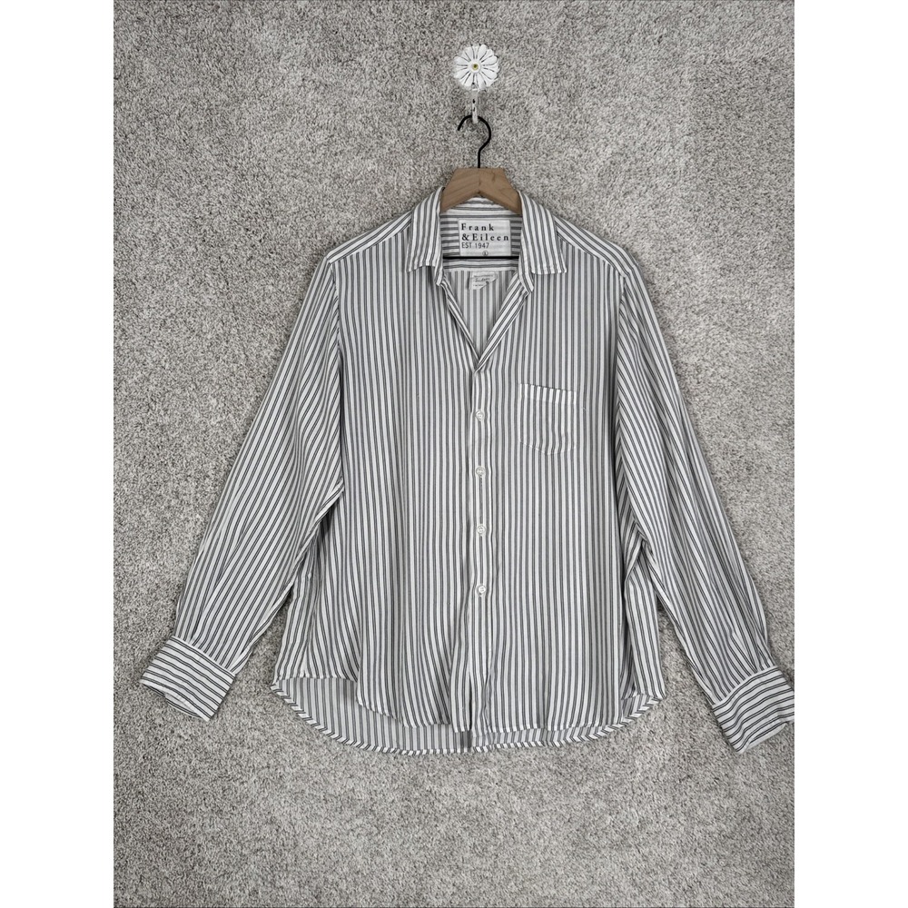Frank & Eileen "Eileen" Relaxed Button Up Black & White Striped Modal - Large